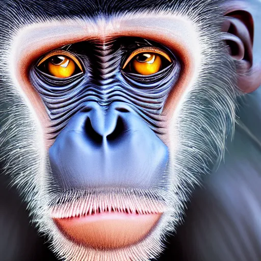Image similar to contemporary art portrait of an ape monkey, futuristic style, 8 k hdr high resolution, award winning