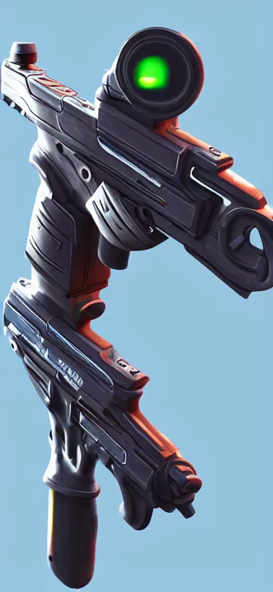 Image similar to “ hand in glove holding laser gun from the side, cinematic, digital art, fortnite style, award winning ”