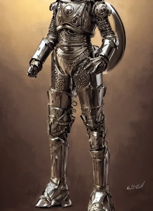 Image similar to powerful male tin man, christian bale as tinman, full body character concept, covered in full metal armor, plating, art nouveau, super powers, fantasy, intricate, elegant, highly detailed, digital painting, artstation, concept art, shining, sharp focus, illustration, art by stanley lau