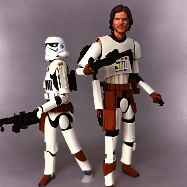 Prompt: 35mm photo of star wars action figure, vintage, 1980s