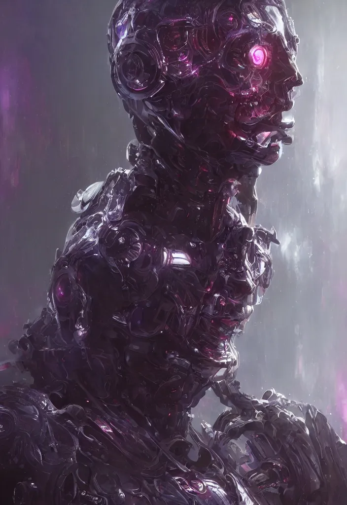 Image similar to a portrait of a benevolent android necromancer, aura of light, friendly, artificial intelligence, scifi, futuristic, highly detailed, trending on artstation, advanced technology, art by vitaly bulgarov and nivanh chanthara and lance wilkinson