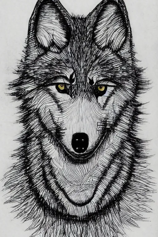 Prompt: a drawing of a wolf, by junji ito