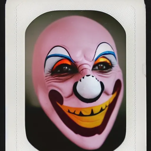 Image similar to polaroid of a screaming clown halloween mask