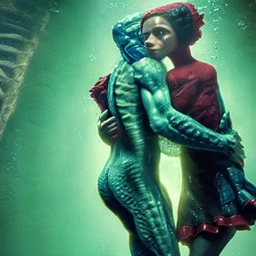 Prompt: frame from the movie pepe shape of water