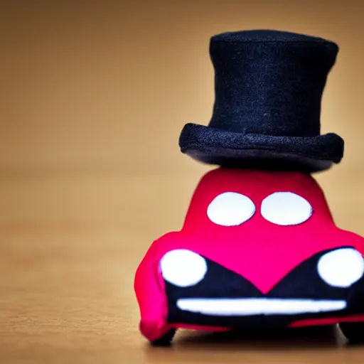 Image similar to a plushie of a car in a top hat