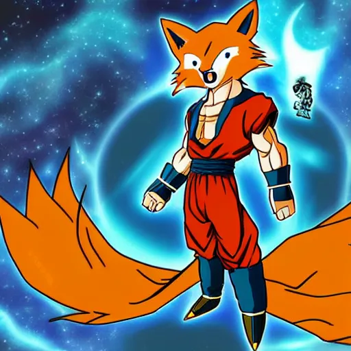 Image similar to A fox in the style of Dragonball Z, fox, anime