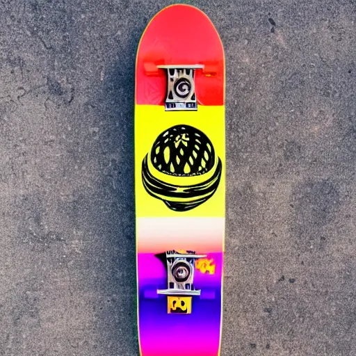 Image similar to 8 0's skateboard culture based psychedelic color combinations, no background