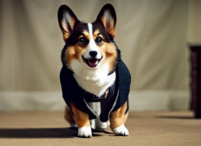 Image similar to film still if a cute corgi as sherlock holmes in the new sherlock holmes movie, 8 k