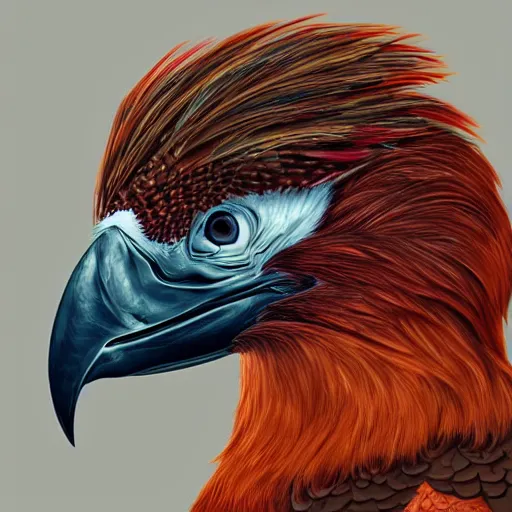 Image similar to a side portrait of a red bearded vulture made in a fantasy art style, highly detailed