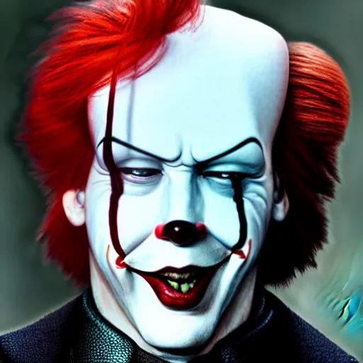 Image similar to Keanu reeves as Pennywise the clown hyper realistic 4K quality