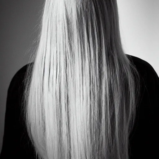 Image similar to “Detailed photo of a white, adolescent girl as seen from the side from the shoulders up. The girl has shoulder-length straight blonde hair and blue eyes. She is looking down slightly with a slight frown. Eyebrows slightly creased in thought. Black background. Brooding. 4K.”