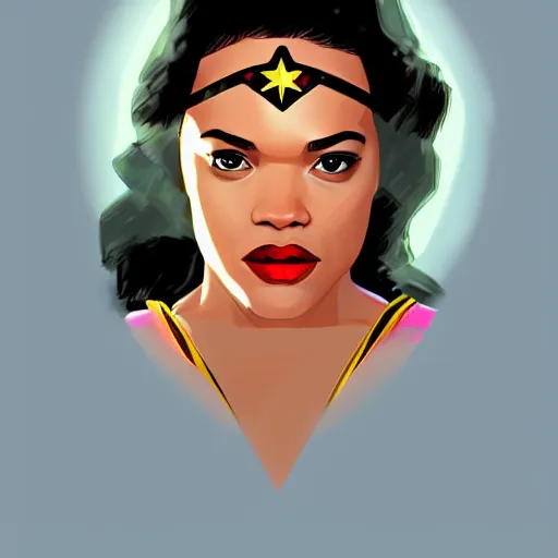 Image similar to portrait of Tessa Thompson as wonderwoman, digital art