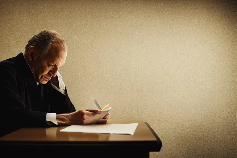 Prompt: a cinematic headshot portrait of an doctor reading his notes, moody lighting, movie still, shallow depth of field, muted colors, by werner herzog