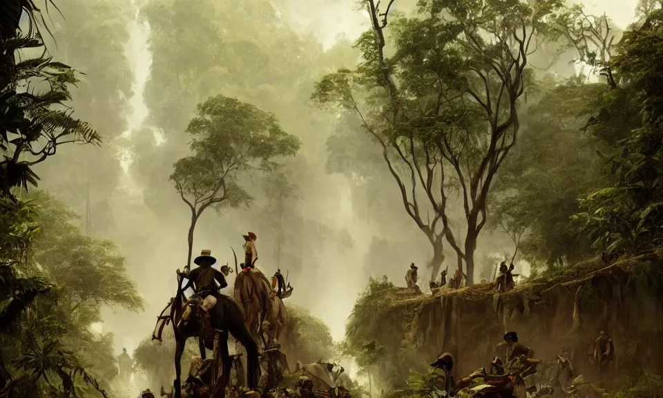 Prompt: Confederate immigrants in Brazil settling the interior of the Amazon rainforest, artistic depiction, National Geographic, trending on artstation, digital art, by Greg Rutkowski