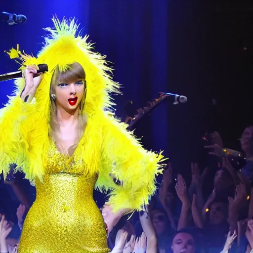 Prompt: Taylor Swift in a Big Bird Costume on stage