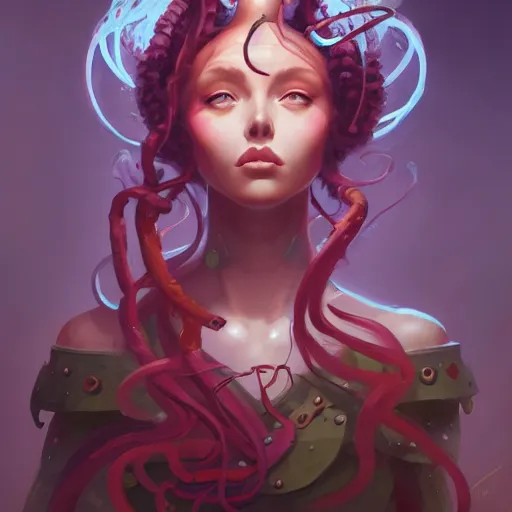 Prompt: a beautiful portrait of nubile medusa, concept art by pete mohrbacher and guweiz and ilya kuvshinov, digital art, highly detailed, intricate, sharp focus, trending on artstation hq, deviantart, unreal engine 5, 4 k uhd image