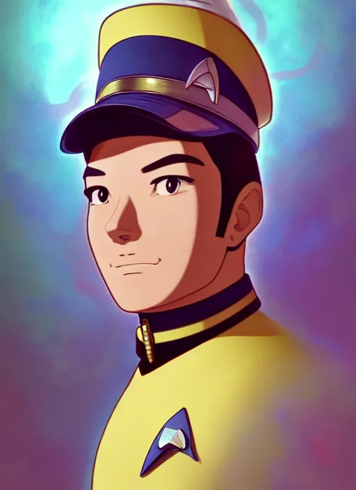 Image similar to cute star trek officer captain crunch, natural lighting, path traced, highly detailed, high quality, digital painting, by don bluth and ross tran and studio ghibli and alphonse mucha, artgerm