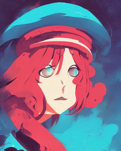 Image similar to girl with beret, colored manga panel, drawn by Anton Fadeev