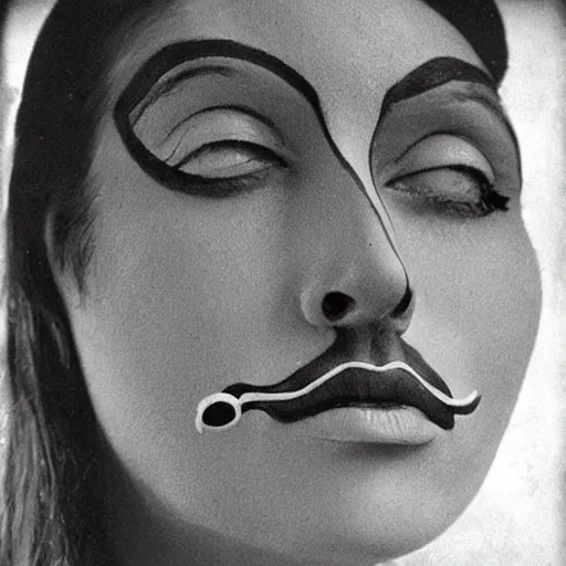 Image similar to “ a close up shot of a woman’s face painted by salvador dali”