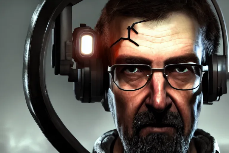 Image similar to half life 3 main character portrait, award - winning, stunningly realistic, volumetric lighting, coherent, no artifacts, cinematic, atmospheric, studio quality