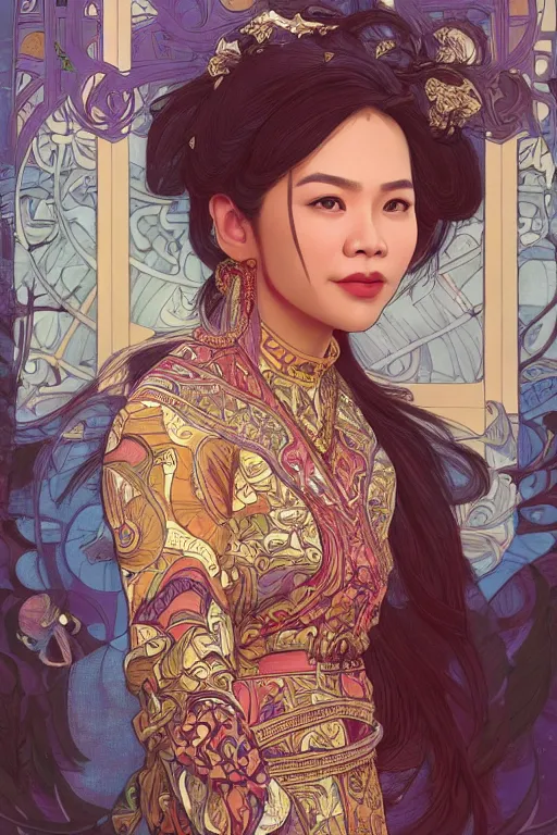 Prompt: portrait of an indonesian celebrity as an architect, highly detailed, digital painting, artstation, concept art, sharp focus, illustration, art by kittichai rueangchaichan and james gurney and alphonse mucha