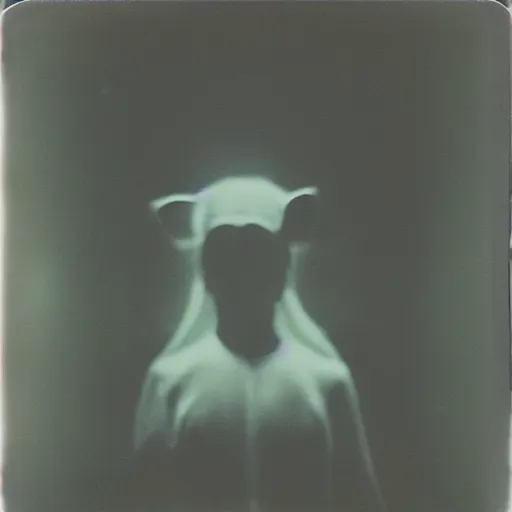 Image similar to ghostly human pig chimera, megalophobia, expired film, old polaroid,