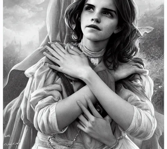 Image similar to photography of a pope kissing emma watson, she has hands - up and hairy armpits, deep focus, intricate, elegant, highly detailed, digital painting, artstation, concept art, matte, sharp focus, illustration, art by artgerm and greg rutkowski and alphonse mucha and gil elvgren