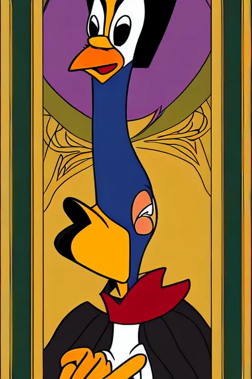 Image similar to epic professional digital art of the'fool tarot card with daffy duck ', painted, stunning, artistic, art nouveau, impressive, best on artstation, cgsociety, much wow, masterpiece