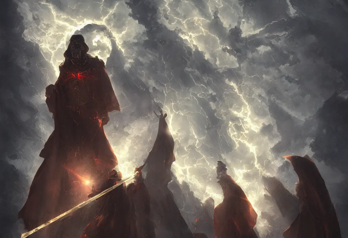 Image similar to the god of death in a cloak stood under a beam of light with a sickle by hiroshi yoshida and greg rutkowskicuilang plain, 4 k, detail, light effect, artstation