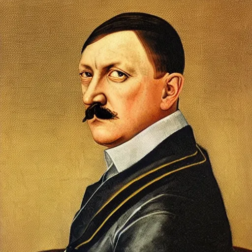 Image similar to a renaissance style portrait painting of Adolf Hitler