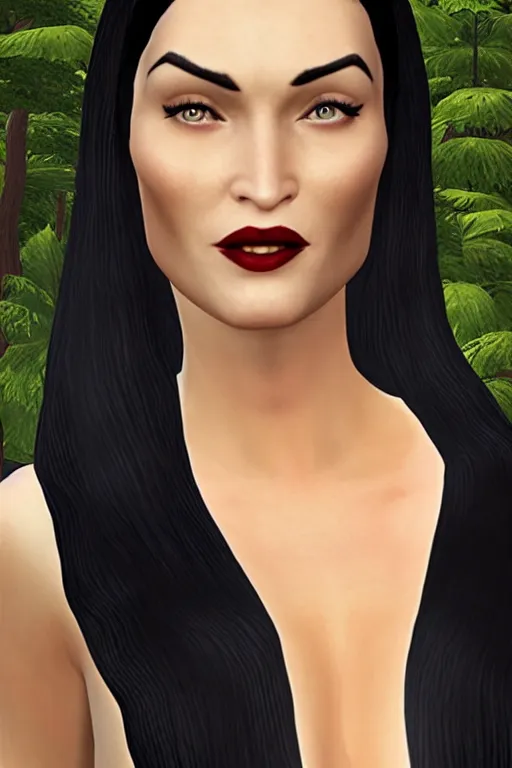 Prompt: megan fox as morticia addams, second life avatar, the sims 4