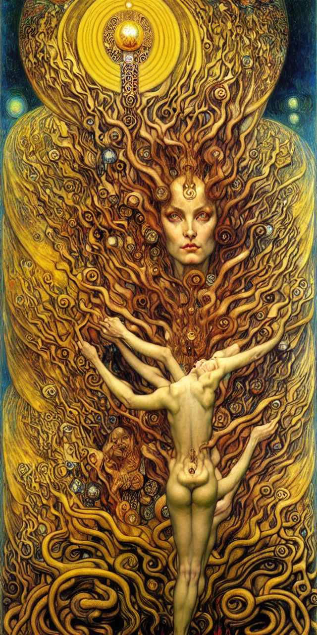 Image similar to Divine Chaos Engine by Karol Bak, Jean Delville, William Blake, Gustav Klimt, and Vincent Van Gogh, symbolist, visionary