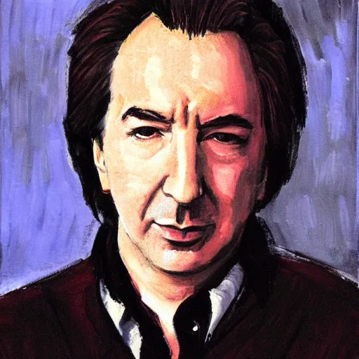 Prompt: portrait of alan rickman on the style of amadeo modigliani