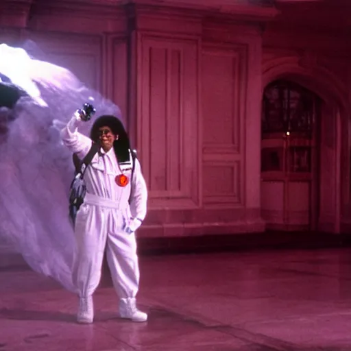 Image similar to stunning awe inspiring michael jackson as a ghostbuster in the movie ghostbusters, movie still 8 k hdr atmospheric lighting