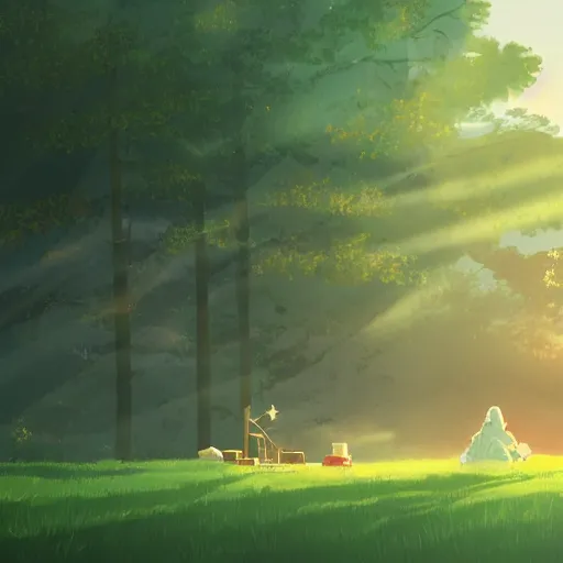 Image similar to zoom of magical first aid kit, in a gentle green dawn light, studio ghibli, clean cel shaded vector art, cinematic lighting, volumetric lighting, smooth, sharp focus, highly detailed, render in unreal engine 5, artstation, deviantart, behance, trending, epic composition, octane, light rays, award - winning