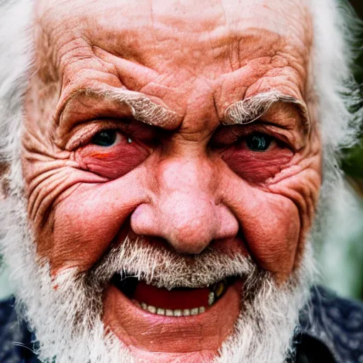 Image similar to old man with red eyes