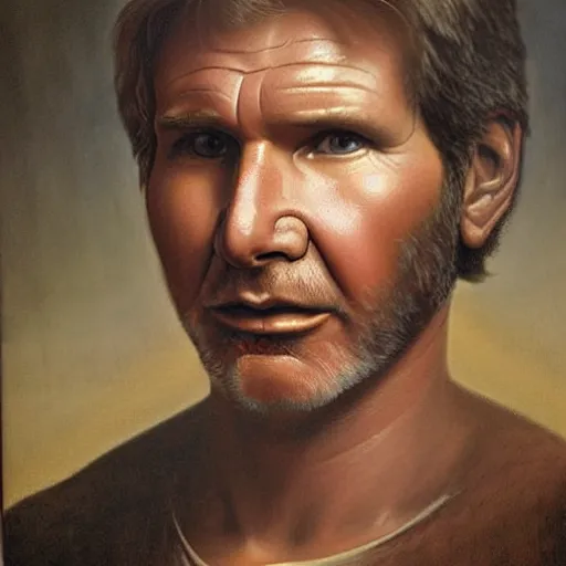 Prompt: a striking hyper real painting of Harrison Ford by da Vinci.