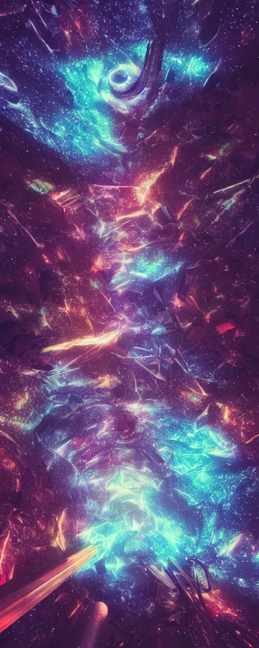 Image similar to tunnel portal made of stars space, cosmic eye, nebulas stars dmt psychedelic cosmos, cosmic, hallucination, night sky cluster milky way constellations, 8 k, artstation, unreal engine, octane render, hdr, surrealistic, glow, photorealistic, volumetric lighting, dreamy, dynamic, mystical