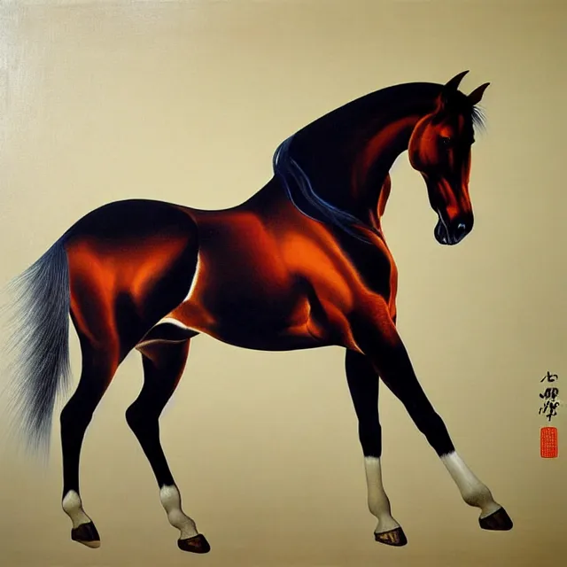 Image similar to a beautiful painting horse, by xu beihong andy warhol realistic oil painting