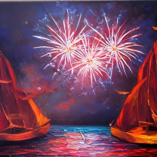 Image similar to When the fireworks are in full bloom by oil painting