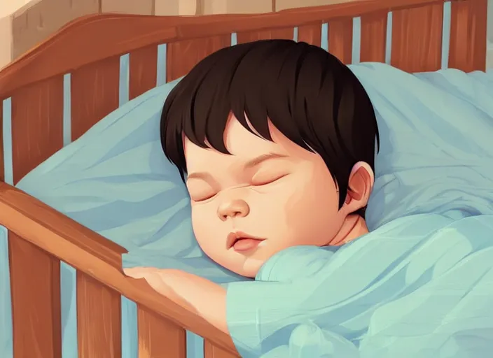 Image similar to a newborn baby sleeping in a crib. clean cel shaded vector art. shutterstock. behance hd by lois van baarle, artgerm, helen huang, by makoto shinkai and ilya kuvshinov, rossdraws, illustration, art by ilya kuvshinov