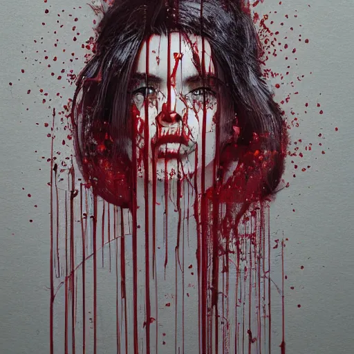 Image similar to lips sewn shut surrounded by red curtains by Conrad Roset and Nicola Samuri, close-up shot, rule of thirds, seductive look, beautiful, intricate, dystopian, sci-fi, extremely detailed, digital painting, artstation, concept art, smooth, sharp focus, illustration, intimidating lighting, incredible art, details visible, very dark ambiance