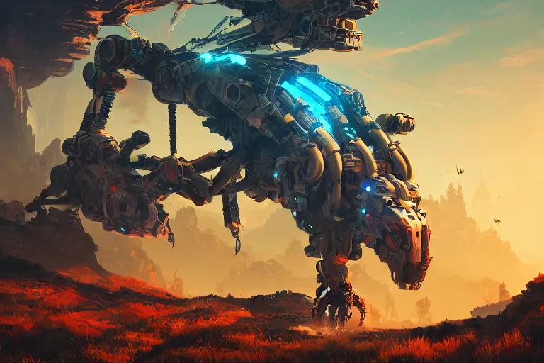 Image similar to burrower machine mecanical creature robot of horizon forbidden west horizon zero dawn bioluminiscence global illumination ray tracing hdr fanart arstation by ian pesty and alena aenami artworks in 4 k