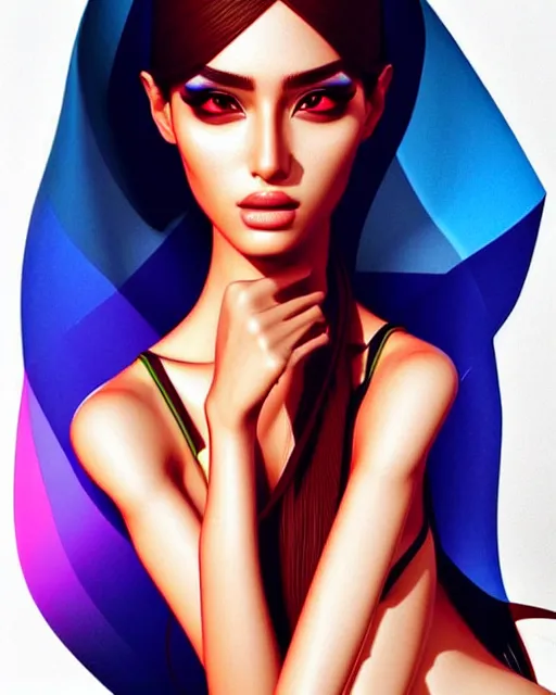 Image similar to richly detailed color illustration of very very beautiful Arab fashion model illustrated by Artgerm and Mina Petrovic and Timothy Kong and Marina Federovna. 3D shadowing