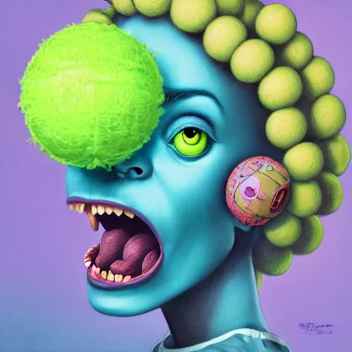 Image similar to Lofi vaporwave portrait tennis ball monster,chalk, Pixar style, Tristan Eaton, Stanley Artgerm, Tom Bagshaw