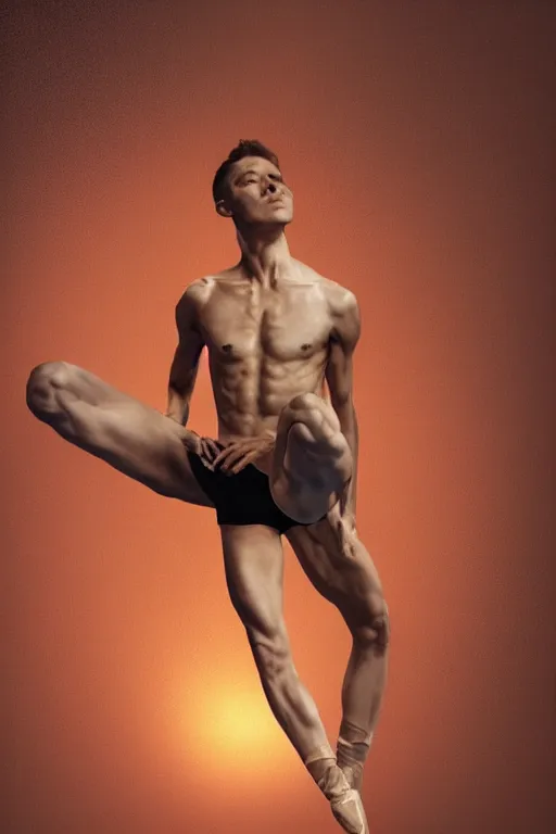 Image similar to stunningly beautiful, male ballet dancer in jungle, symmetrical face, golden hour, smooth, focus, highly detailed, hyper realistic, dramatic lighting, elegant, intricate, concept art, art by wlop, mars ravelo, greg rutowski, artstation