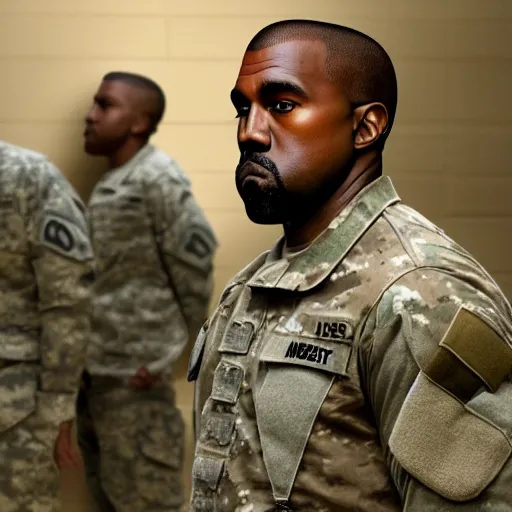 Prompt: kanye west as a us army soldier, cinematic lighting, photorealistic