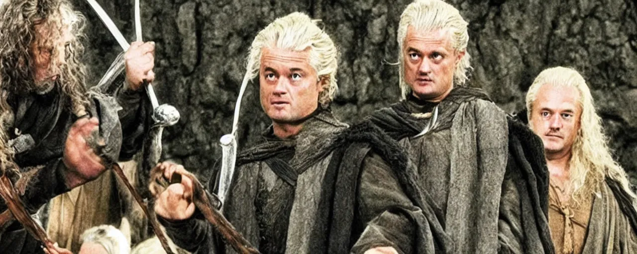 Image similar to geert wilders as the fellowship of the ring