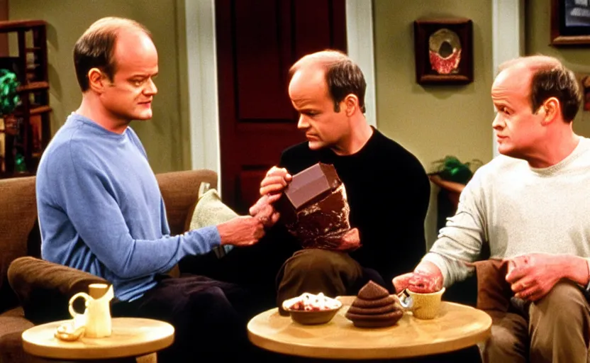 Image similar to the episode of frasier where everyone gets covered in chocolate