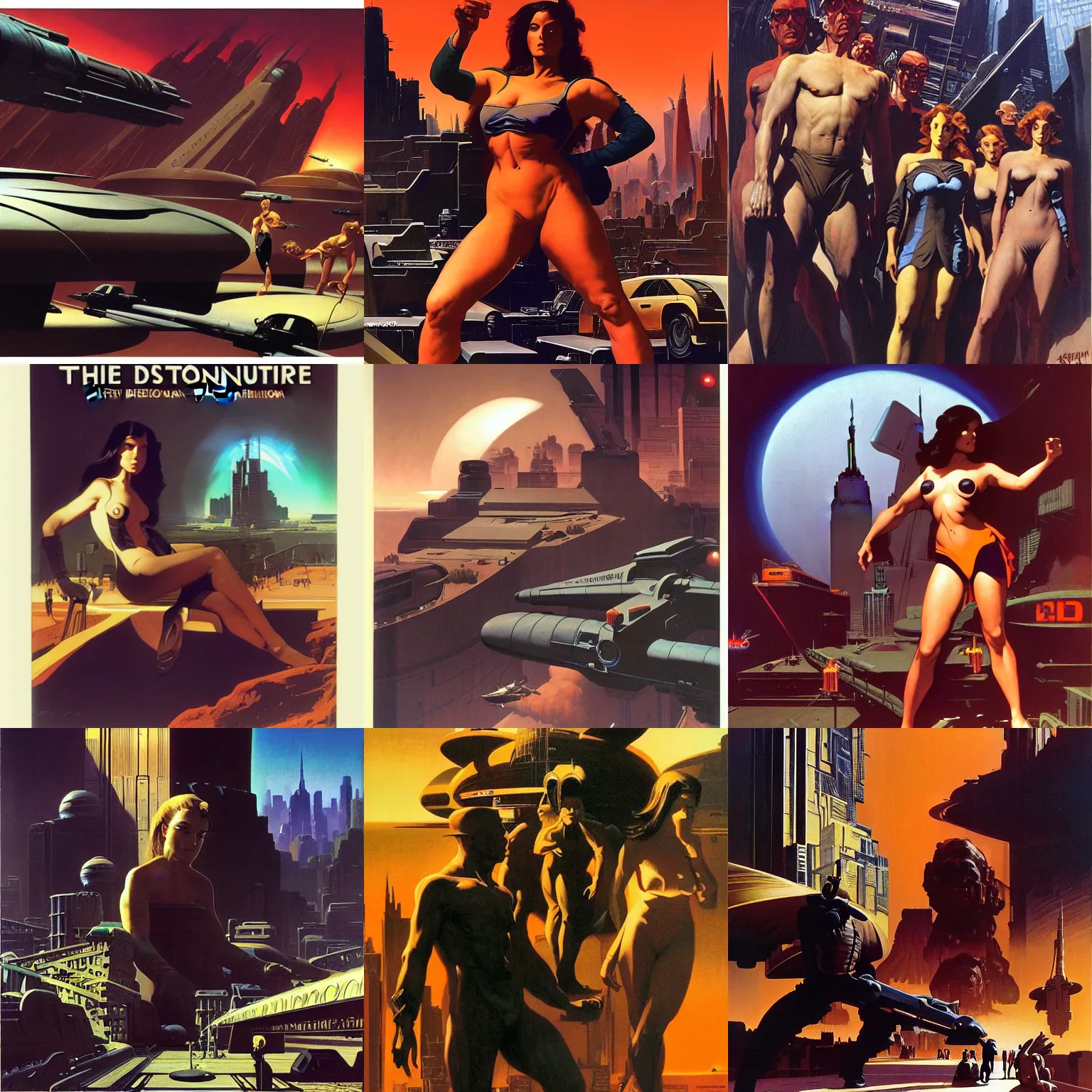 Prompt: asimov distant future nyc by syd mead, frank frazetta, ken kelly, simon bisley, richard corben, william - adolphe bouguereau